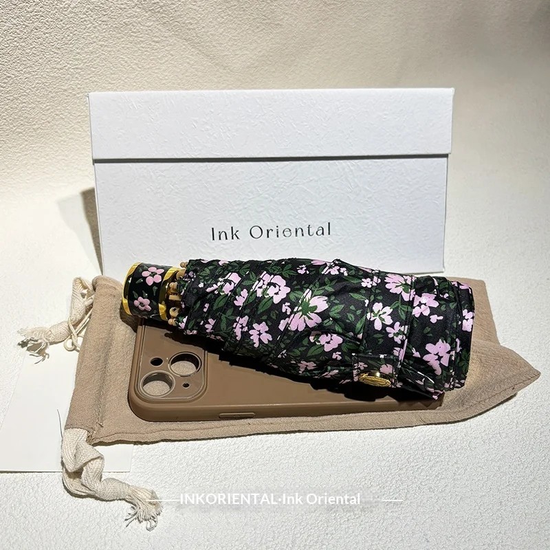 Vintage Romantic Floral Five-fold Manual Sunscreen Anti-UV Sun Umbrella for Sunny and Rainy Dual-use