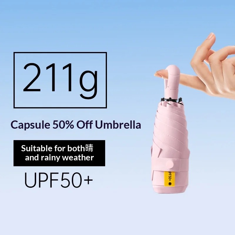 Ring Handle Black Rubber Manual Anti-UV Sunscreen Solid Color Five-Fold Advertising Gift All-Weather Umbrella for Women