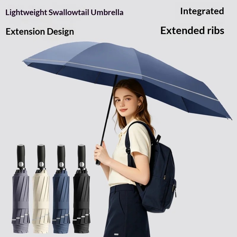 Full-automatic 10-rib Extended Swallowtail Large Schoolbag Umbrella Folding Student Men's Women's UV Protection Business Gift