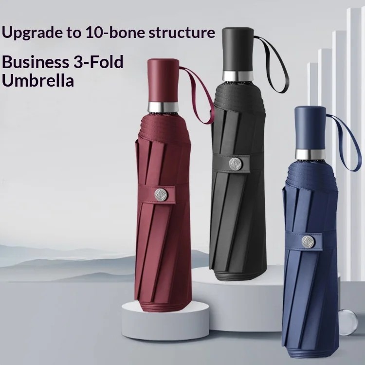 10-Bone Three-Fold Manual Large Business Advertising Sun Umbrella with UV Protection Fiberglass Ribs & Plastic Handle