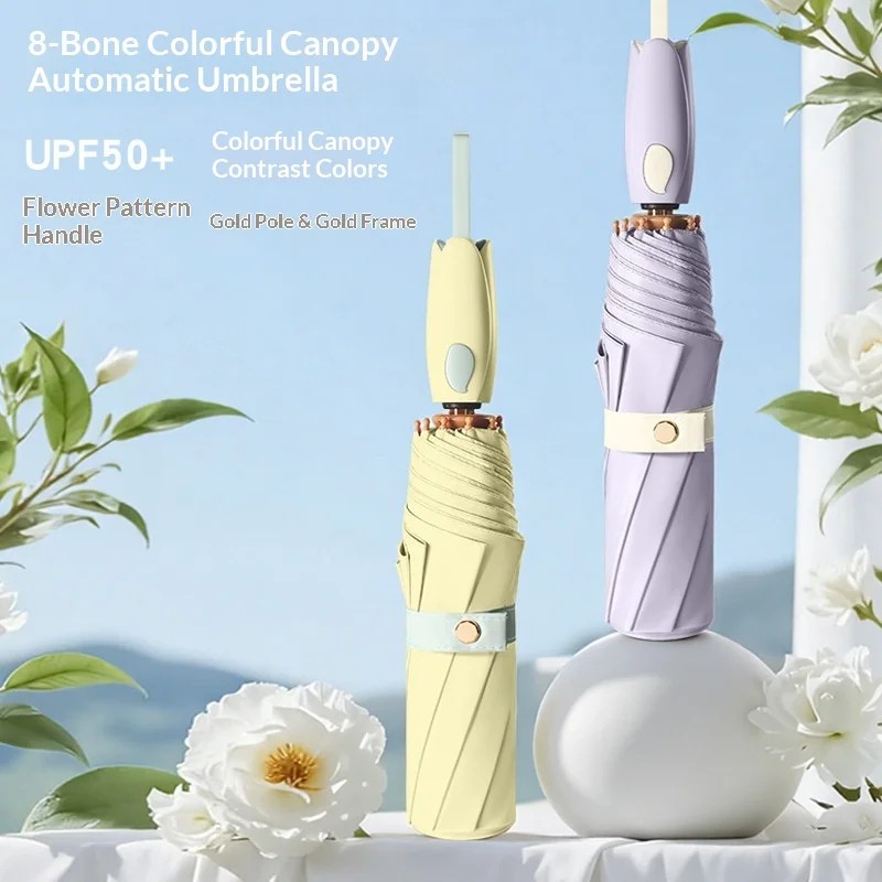 Three-Folding Colorful Coated Sunscreen Fully Automatic Neutral Design Alloy Business Gift Dual-Purpose Sun Rain Portable