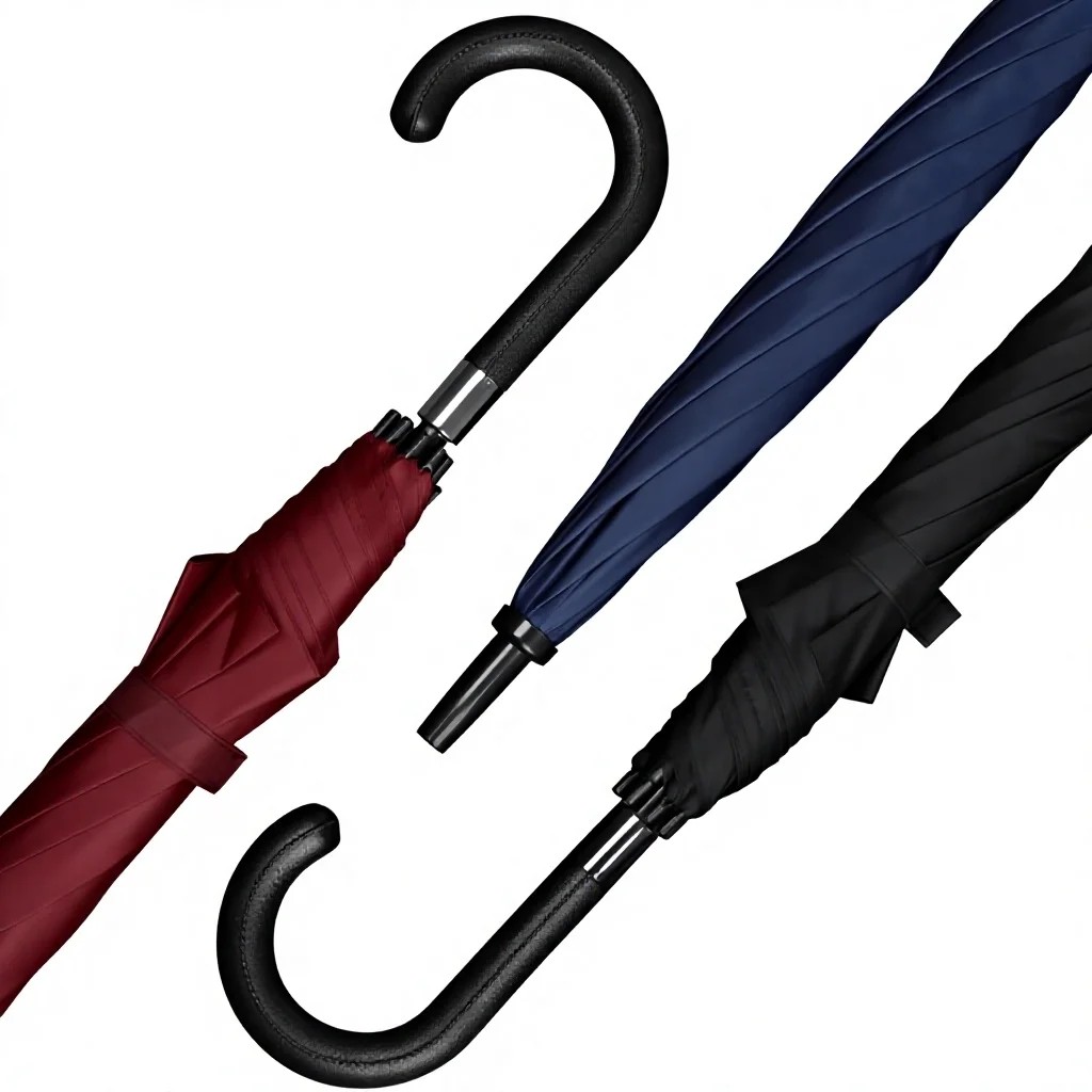 Long Handled 23inch Automatic Fiberglass Umbrella 8 Ribs Collision Cloth Custom Logo Advertising Business Use Curved Handle