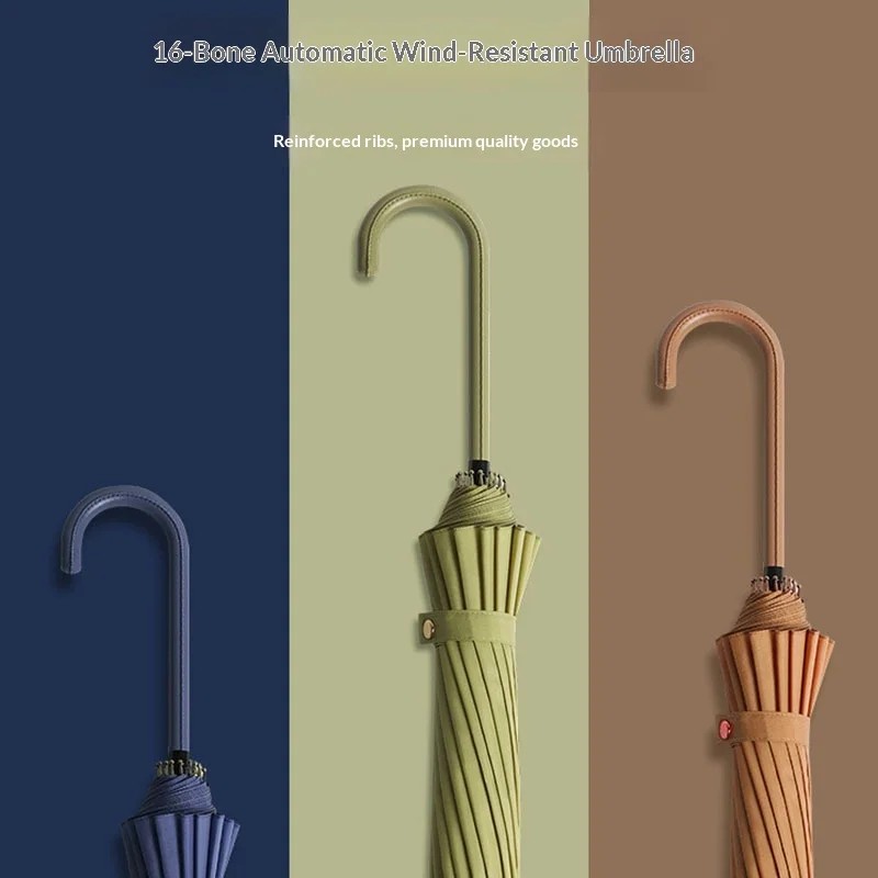 16 Rib Fresh Style Plastic Straight Handle Adult Manual Opening Business Umbrella Solid Color Large Size Straight Rod Women's