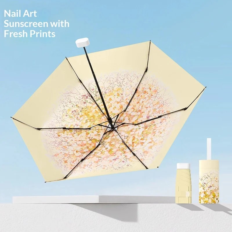 Five-folding Printed Colorful Five-Fold Collision Cloth UV Protection Umbrella for Sunny Rainy Days Women's Model Manufacturer