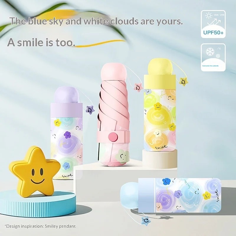 Five-folding Cute for Face Vinyl Manual Sunscreen Portable Umbrella for Business Gifts & Advertising Use