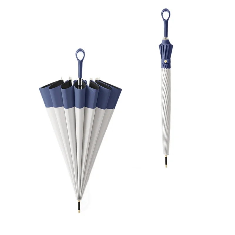 Fresh Mori Style 16 Rib Steel Long Handle Straight Umbrella UV Protection Business Gift Semi Automatic Opening Black Rubber