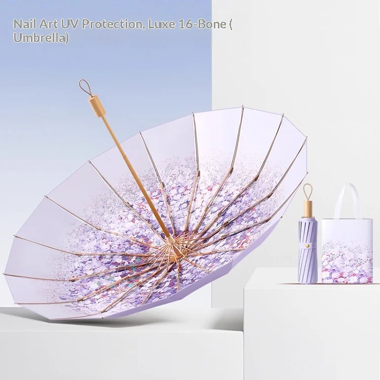 Three-fold 16-bone Colored-Coated Sunscreen Umbrella UV Protection Sunny Rainy Use Solid Wood Handle Custom Printing for