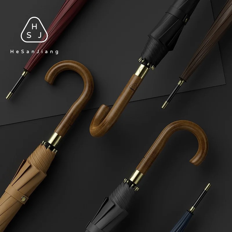 Long Handled 8 Bone Semi Automatic Straight Umbrella Sturdy Resistant Storms High End Business Umbrella Two People Large Size