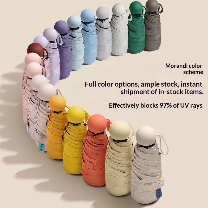 Small Manual Folding Wholesale Capsule Umbrella Sunny Rainy Dual Use Iron Ribs Sunscreen Sunshade Pocket Women's High-end