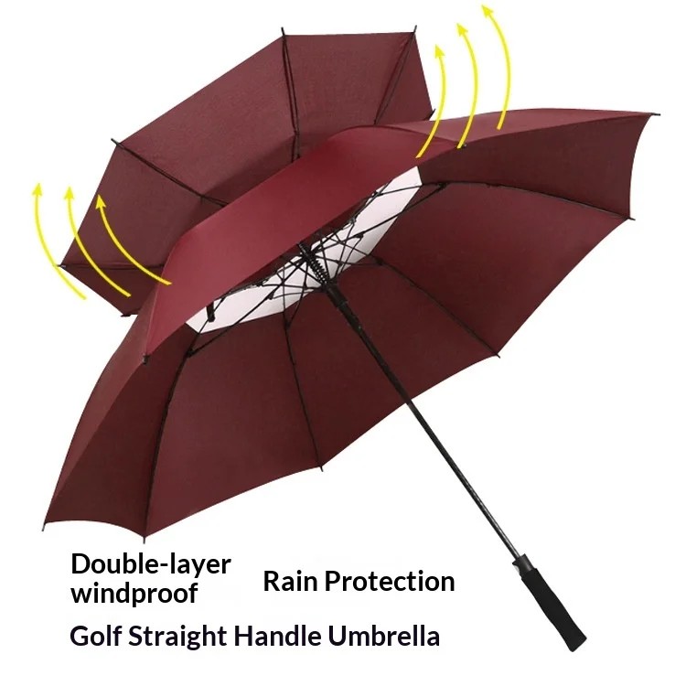 30 Inch Double-layer Breathable Golf Umbrella Long Handle Semi-automatic Opening Business Gift Windproof Sunshade Rain Umbrella