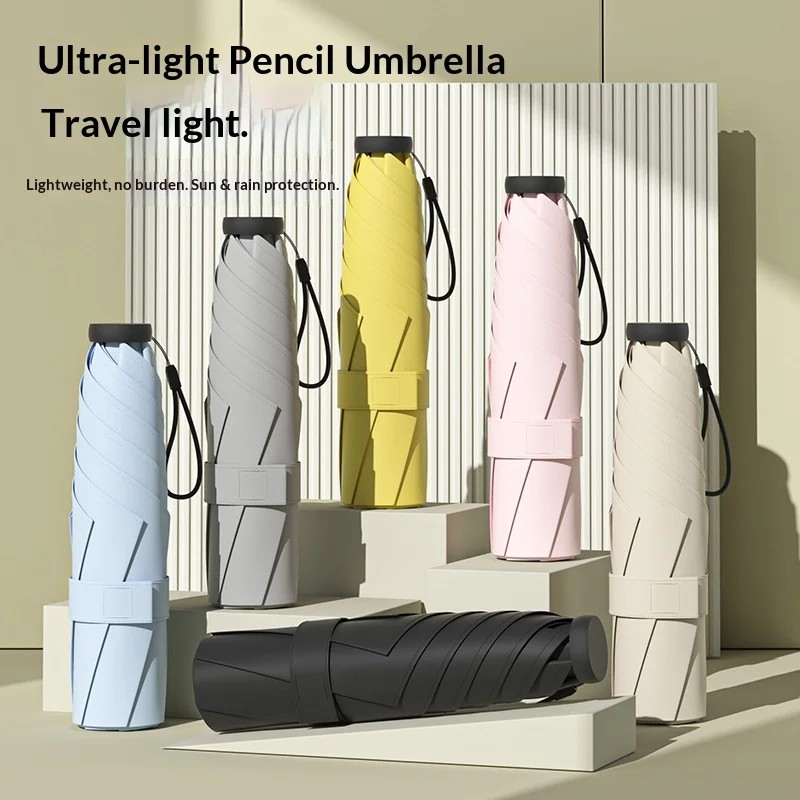 Ultra Light Pencil Folding Umbrella UV Protection Modern Design Custom Logo High End Feel Black Rubber Business Gift Souvenirs