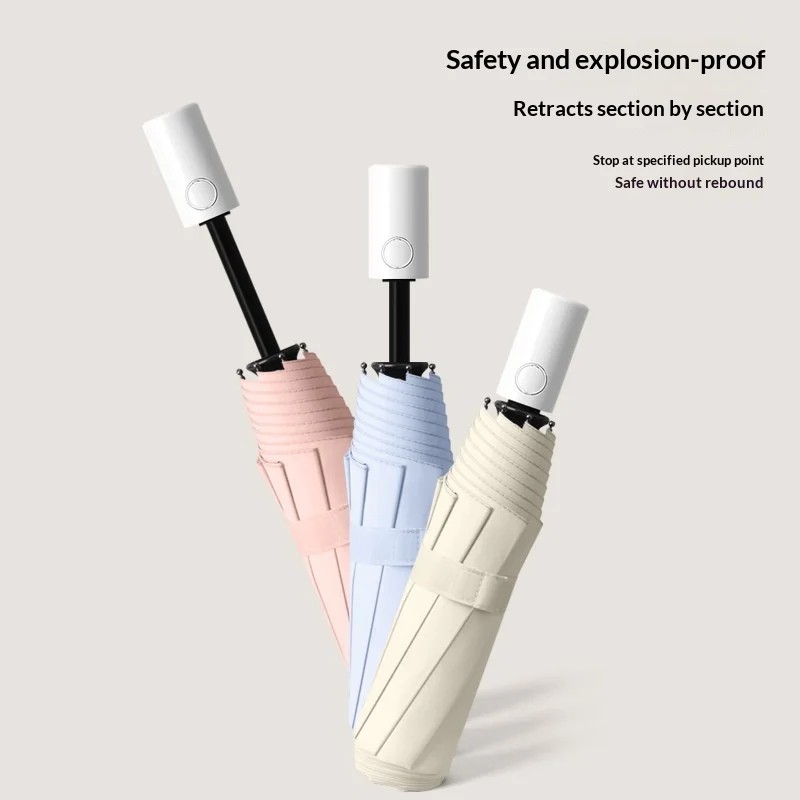 New Fully Automatic Easy to Fold Three Fold Windproof Double Sided Business Gift Umbrella Modern Design Custom Logo 8 Ribs
