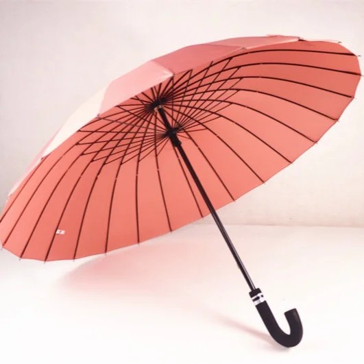 In Stock 24 Bone Long Handled Steel Reinforced EVA Handle Custom Logo Water-reactive Large Straight Umbrella Rain Shine Umbrella