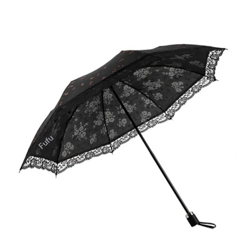 Japanese Beautiful Lace Umbrella Laser Floral Fabric Fresh Mori Girl Style Sun Rain Umbrella Sunshade Sunscreen Alloy Ribs