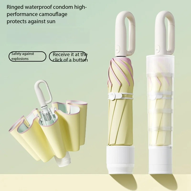 Automatic Ring Buckle Umbrella Hook Folding Design Student Female Sun Umbrella UV Protection 102cm Open Diameter Versatile