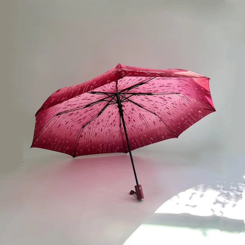 Water Drop Pattern Automatic Folding Umbrella 3 Fold Umbrella Travel Windproof Umbrella Outdoor Umbrella