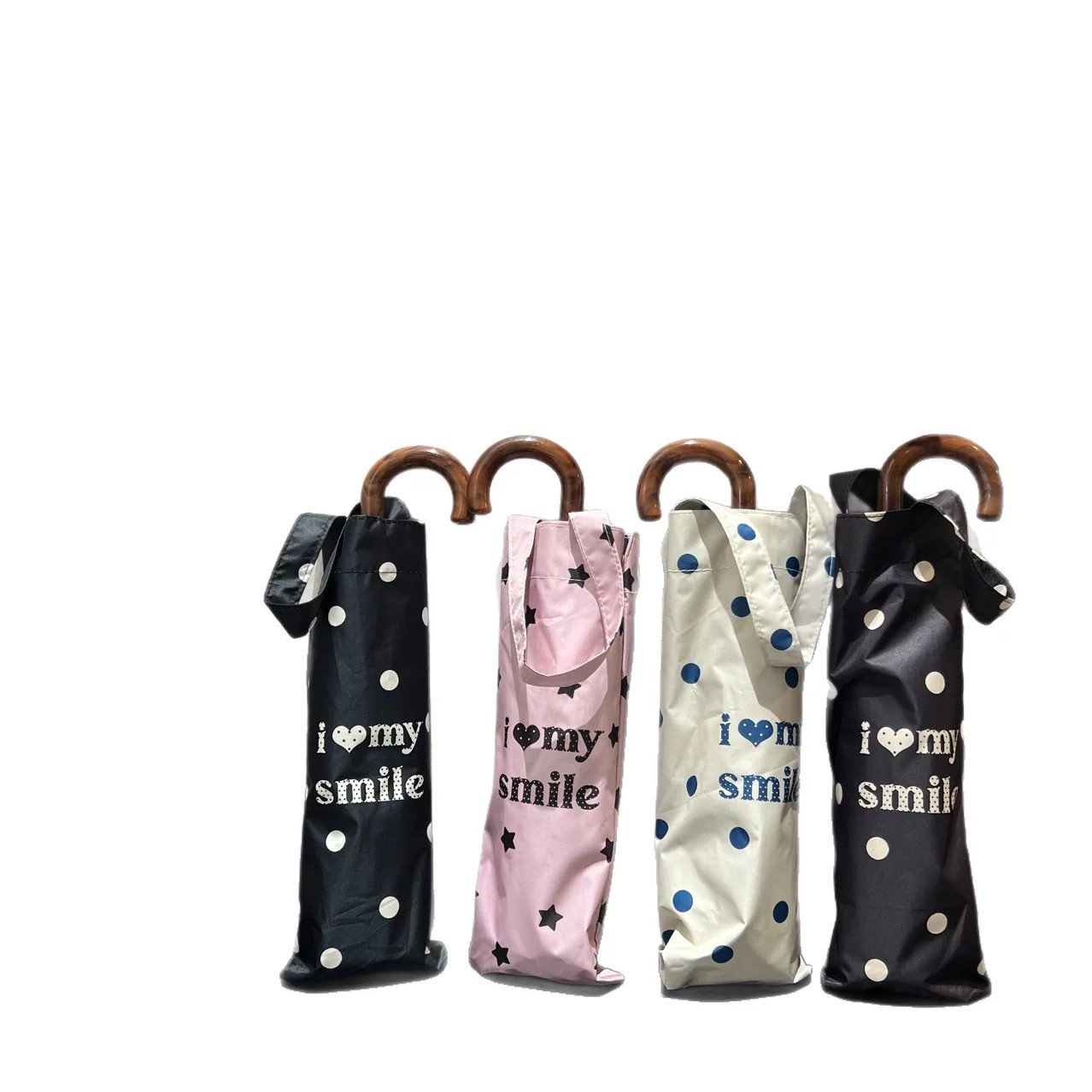 New Style Export Korean Style Polka Dot Folding Umbrella for Sun and Rain Anti UV Black Coating Sun Umbrella  Portable Pouch