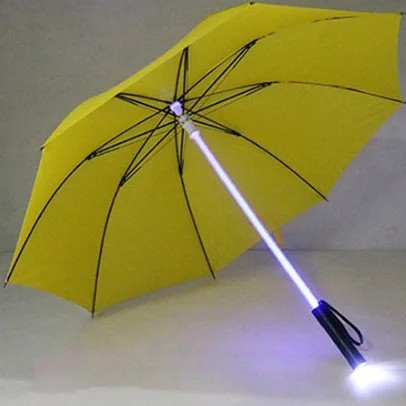 LED Colorful Luminous Long Handle Umbrella Creative Light up Handle Night Walking Warning Straight Waterproof Windproof Gift
