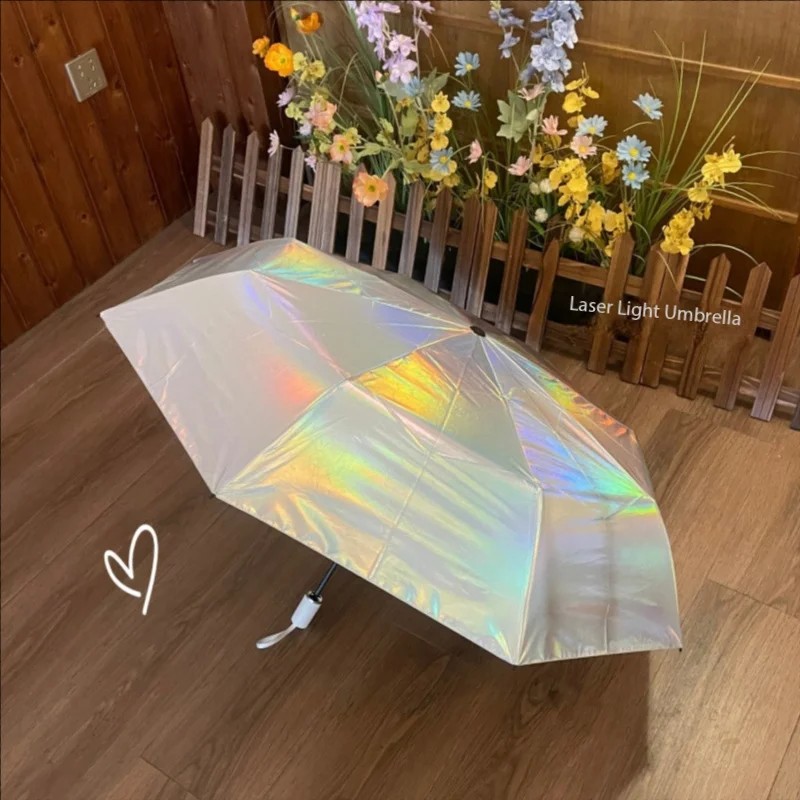 Laser Dazzle Color Umbrella Ins Sun Umbrella Rain and Sun Folding UV Umbrella Black Glue Sunscreen Umbrella