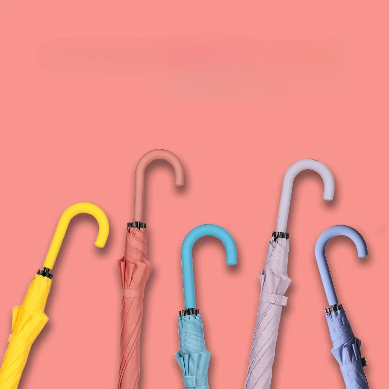 Minimalist Solid Color Fresh Style Long Handle Automatic Umbrella Couple Colored Double Rib Straight Umbrella logo Advertising
