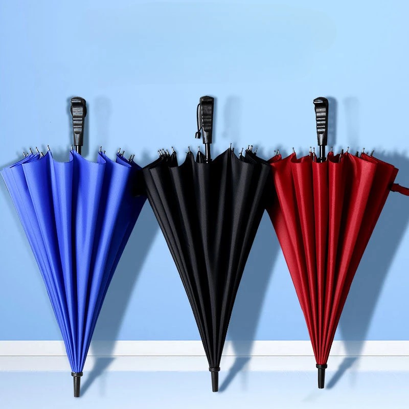 Creative 16rib fingerprint business men's automatic open solid color long handle umbrella automatic advertising wholesale