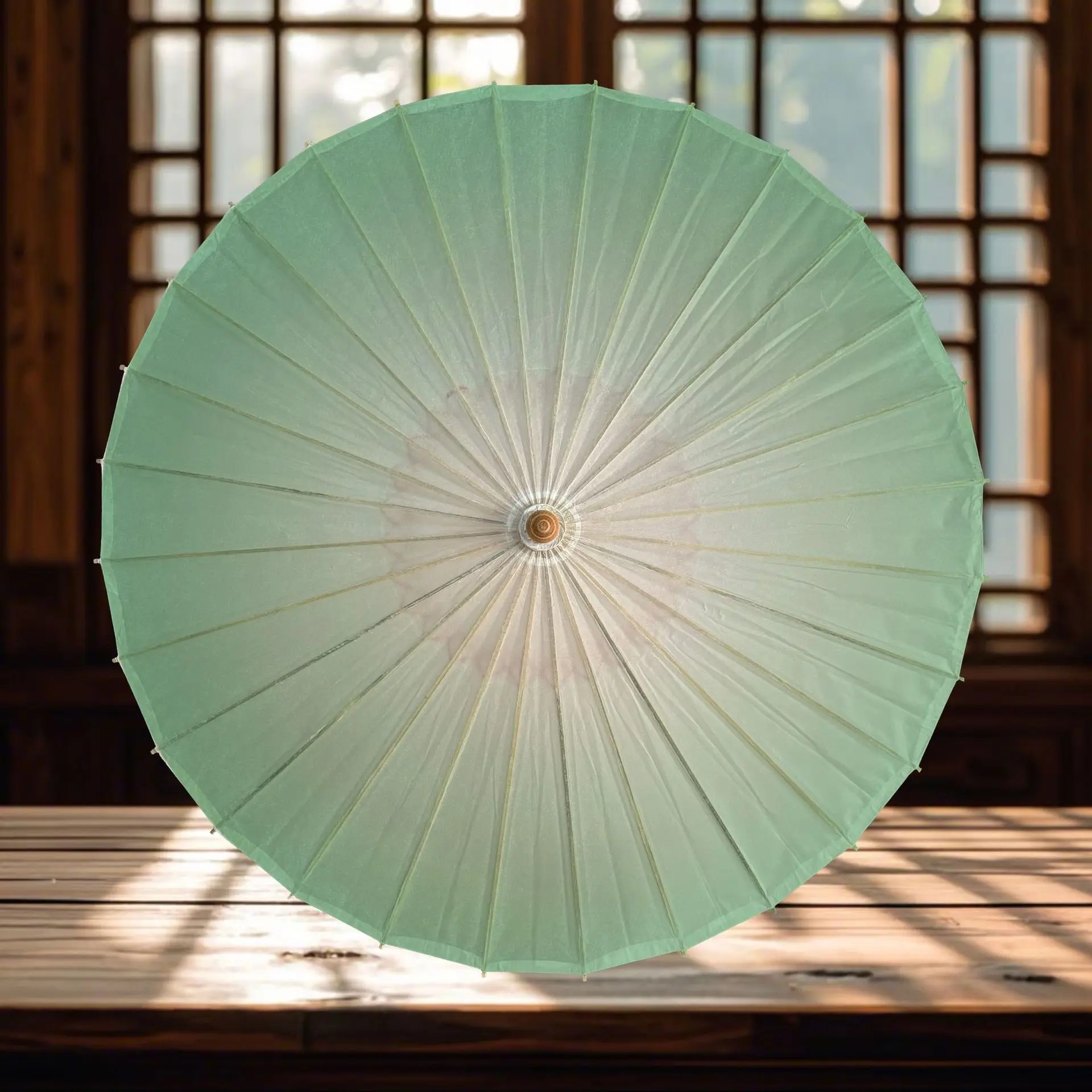 Oil Paper Umbrella Green and pink Gradient Ancient Style Hanfu Traditional Handmade Rainproof and Sunshade Retro Dual Use