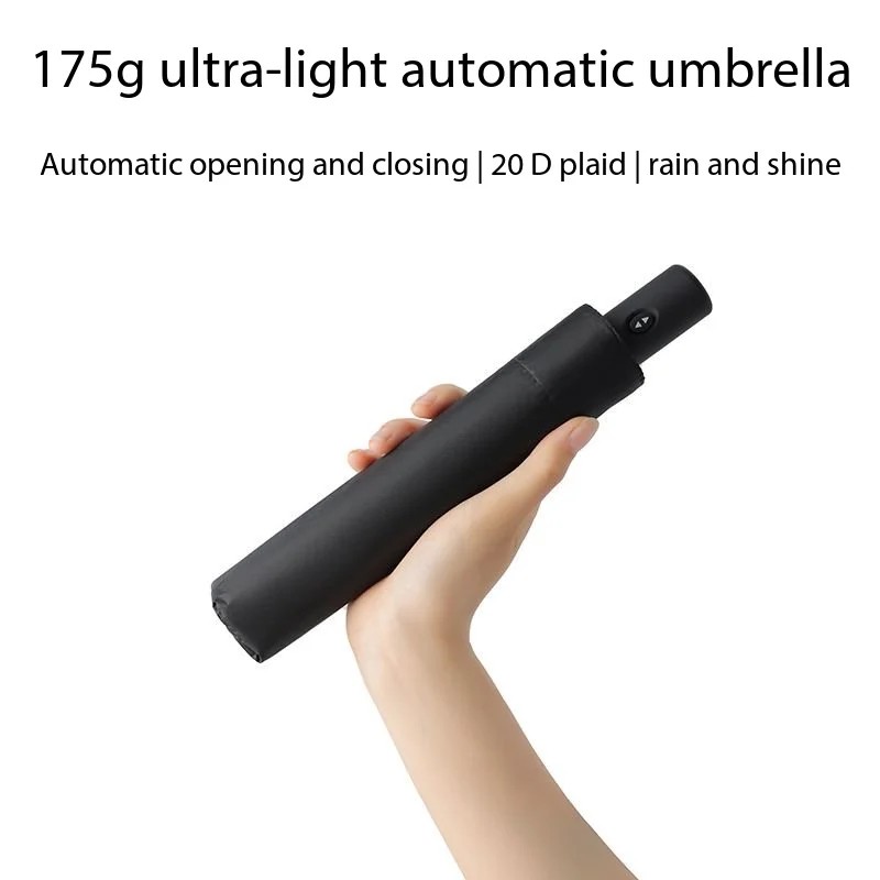 175g Ultra-light Fully-Automatic Three-folding Compact Portable Umbrella Neutral Style Black Collision Cloth UV protection