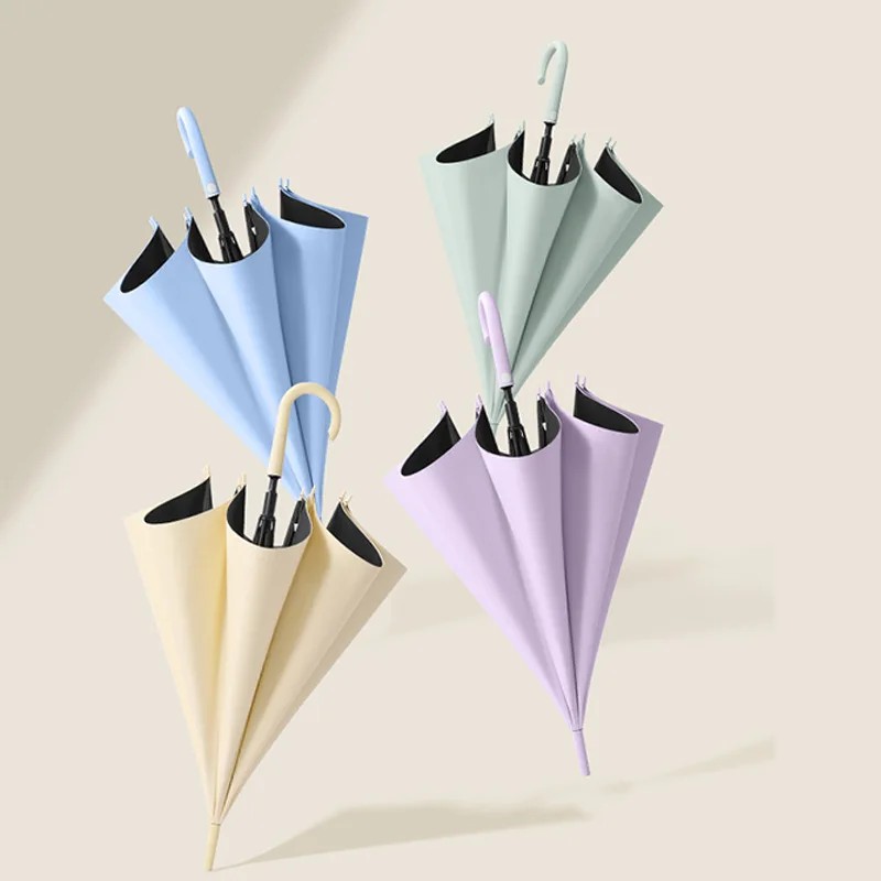 New Long Handle Umbrella Gift Advertising Matching Color Handle Minimalist Solid Color Black Vinyl Sunscreen Straight Pole