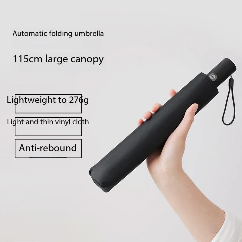 115cm Ultra-light Safety Anti-rebound Automatic, Large All-weather, Dual-purpose Black Rubber UV protection Sun Umbrella
