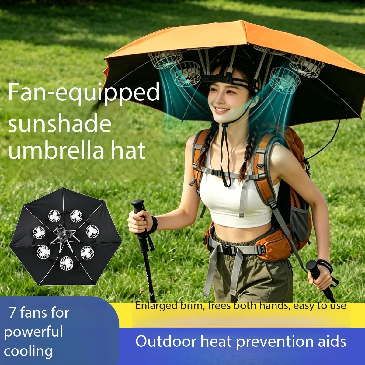 Outdoor Umbrella Hat Head Worn Thickened Rain Umbrella Sun protection Shade Hat Fishing Umbrella Conical Hat Top Foldable