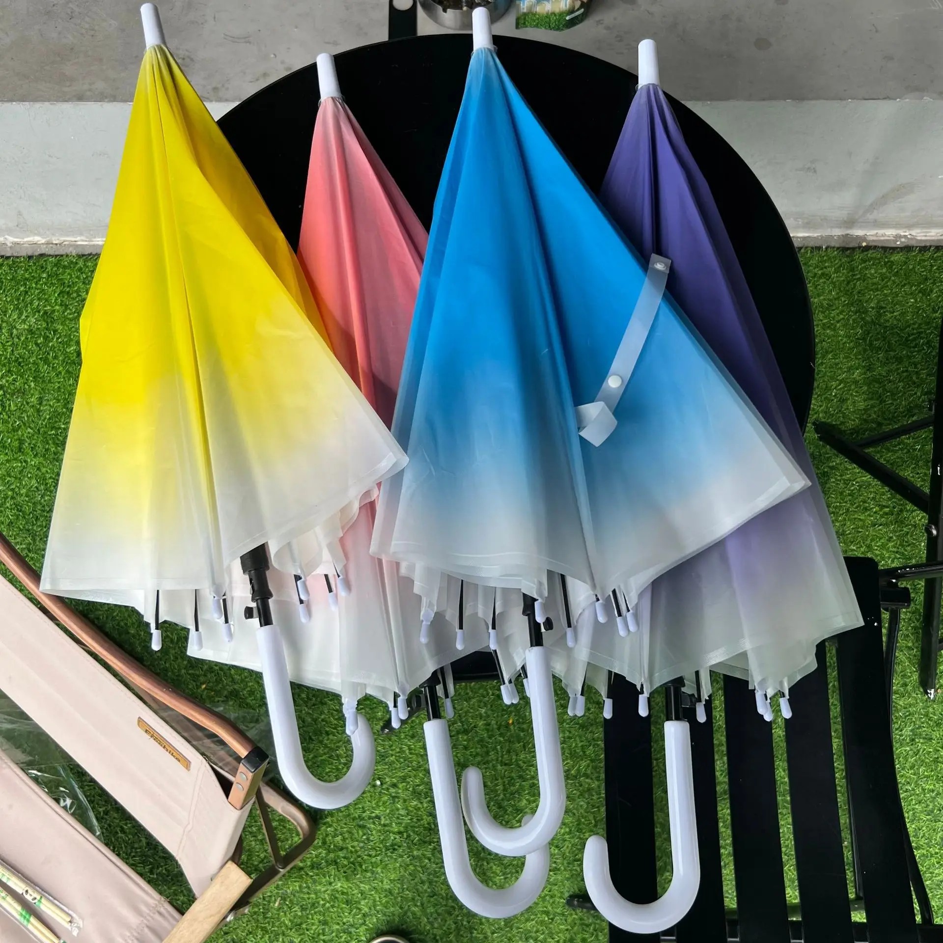 Transparent with logo Gradient Long Handled Umbrella Trendy Student Children's Transparent  Fresh and Simple Style Advertising