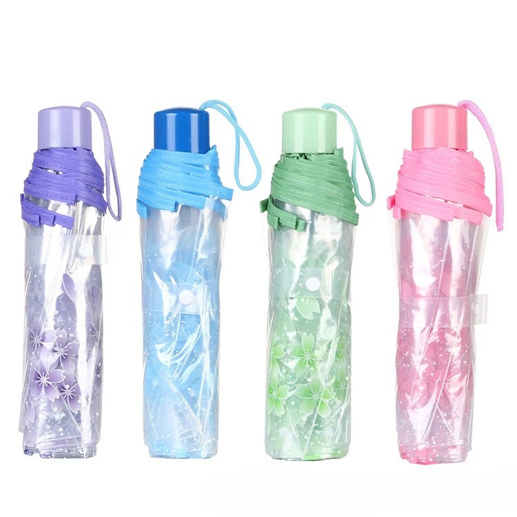 POE Sakura Transparent Umbrella Folding Transparent Umbrella Thickened Couple Umbrella Three Folding