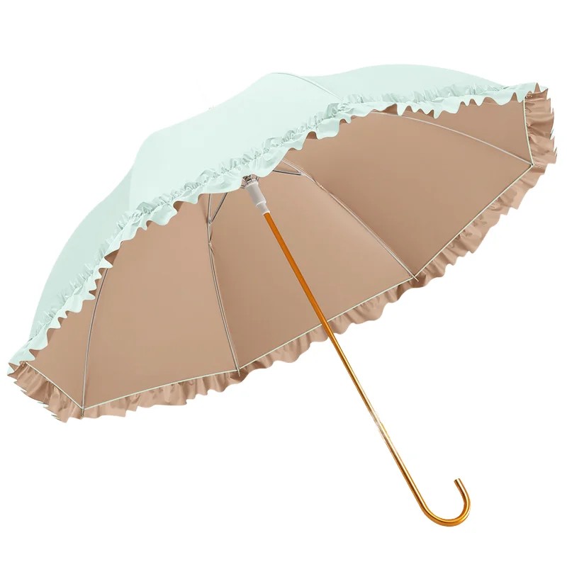 Girl's Fresh Double Lace Long Handle Umbrella Clear Umbrella Sunparasol Sunshade Creative Umbrella