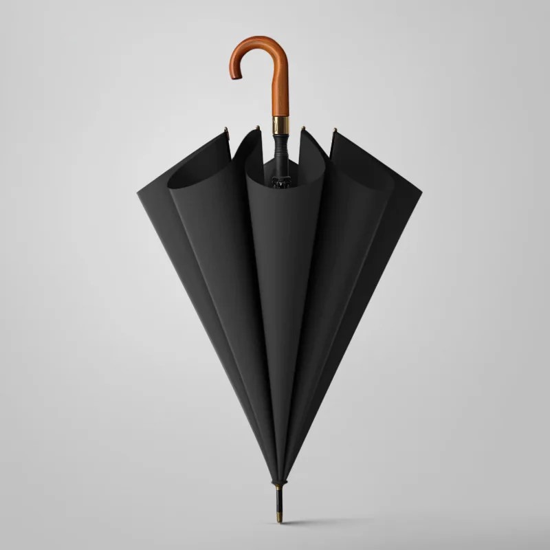 Business Solid Wood Handle Large Long Umbrella High-end Wind-resistant Straight Pole Double Person Advertising Umbrella
