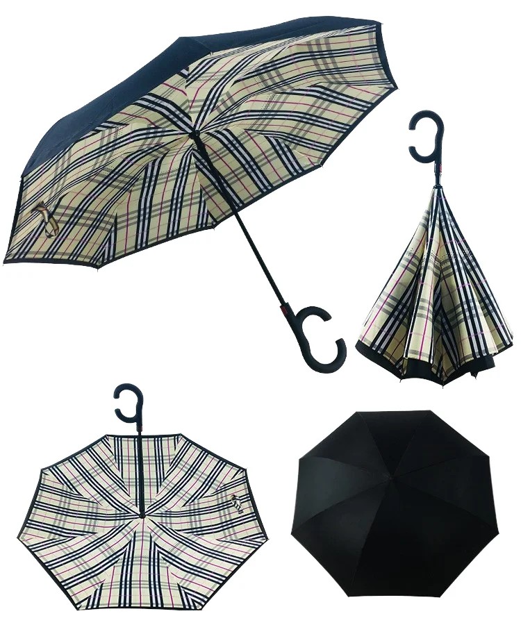 Cross Border Hands Free C Shaped Double Layer Reverse Umbrella Can Be Customized with LOGO Manufacturer Wholesale Hot Sales