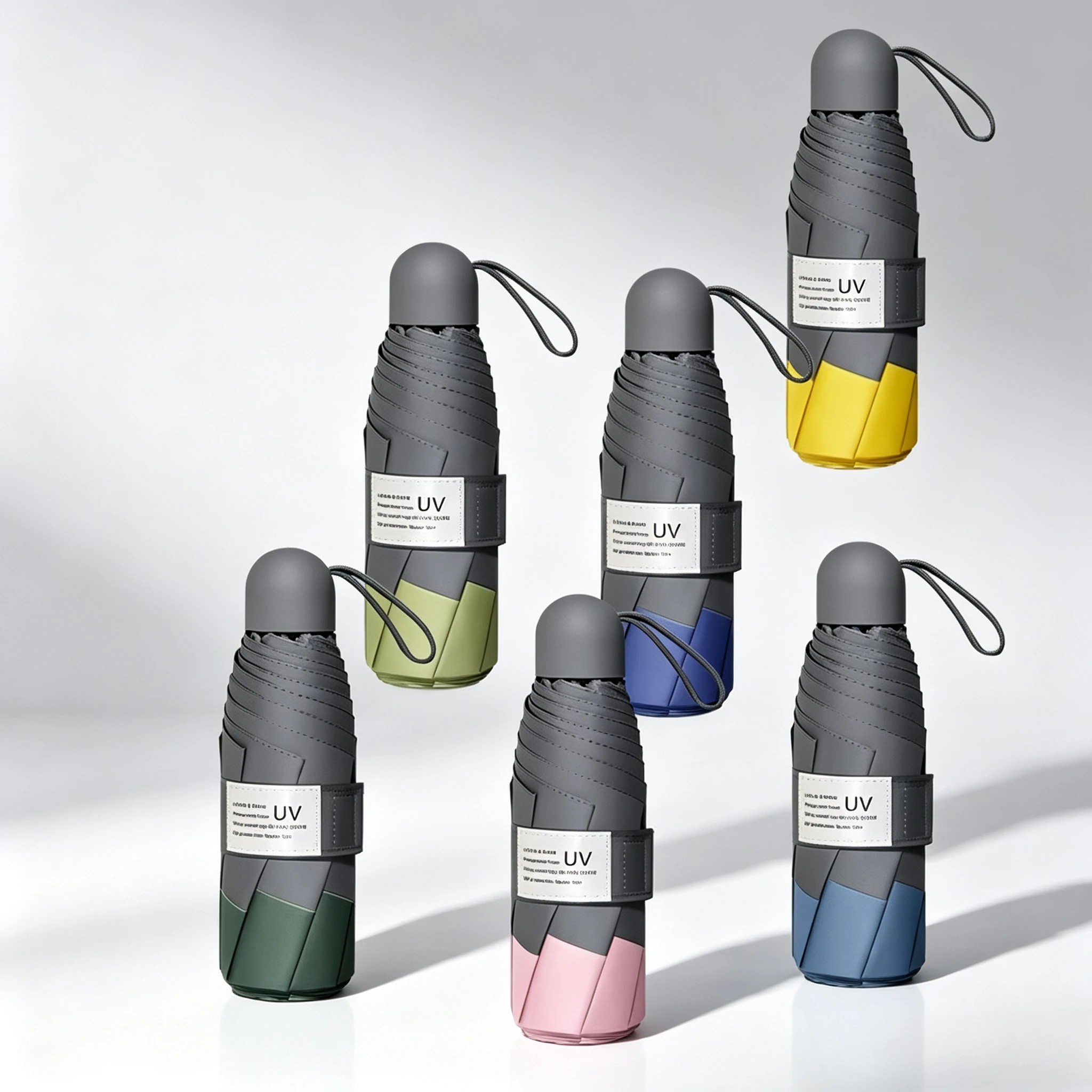 Stitching Color Eight Bone Five Fold Umbrella Creative Sunny Pure Color Simple Umbrella Black Plastic Sunscreen Umbrella