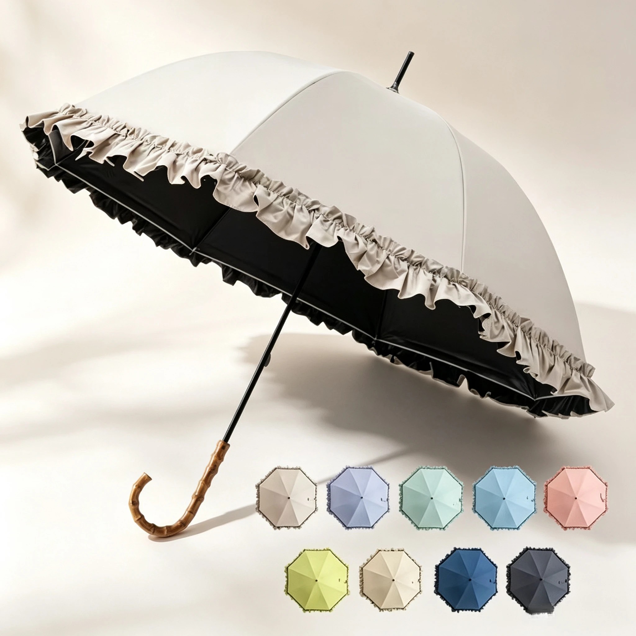 Women Girls' Modern Elegant Lace Parasol Travel Sun Rain Umbrella Gold Coating Anti UV Resistance Manual Control