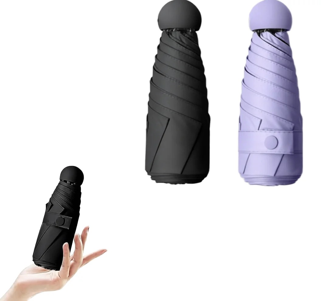 Five-fold Umbrella UV protection Sun, Black Rubber Semi-shading Folding Mini Capsule Umbrella, Small and Convenient