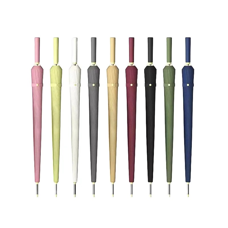 Large 24-Ribs Semi-Automatic Umbrella Business Straight Modern Design Wind Resistant Sturdy Reinforced Sunny & Rainy Long 190T