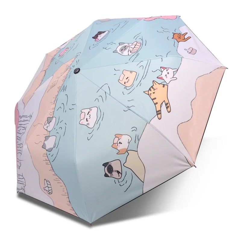 Dual Use for Sunny and Rainy Days Cartoon Umbrella UV Resistant Sun protection Umbrella Digital Illustration Umbrella Pattern
