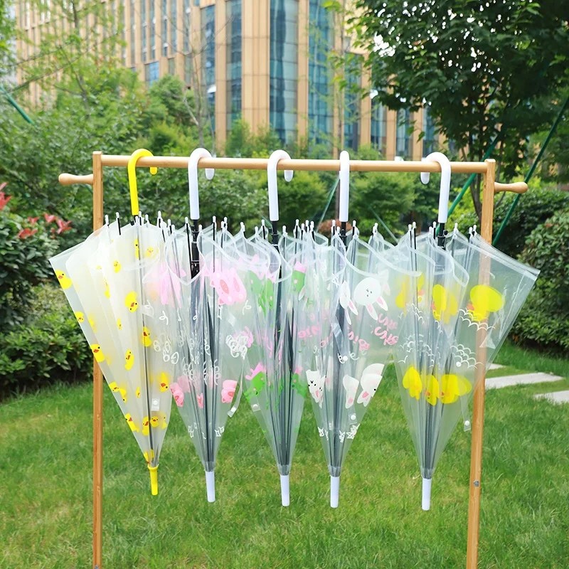 Cute Cartoon Animal Print Adult Transparent Straight Umbrella Korean-Style Long-Handled Business Gift Creative Couple's Umbrella
