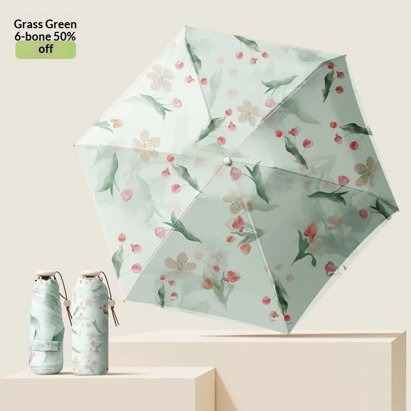 Five-Folding Small Umbrella Mesh Double Layer Ultra-light Manual Sunshade Umbrella Women High-end Feel Strong UV protection
