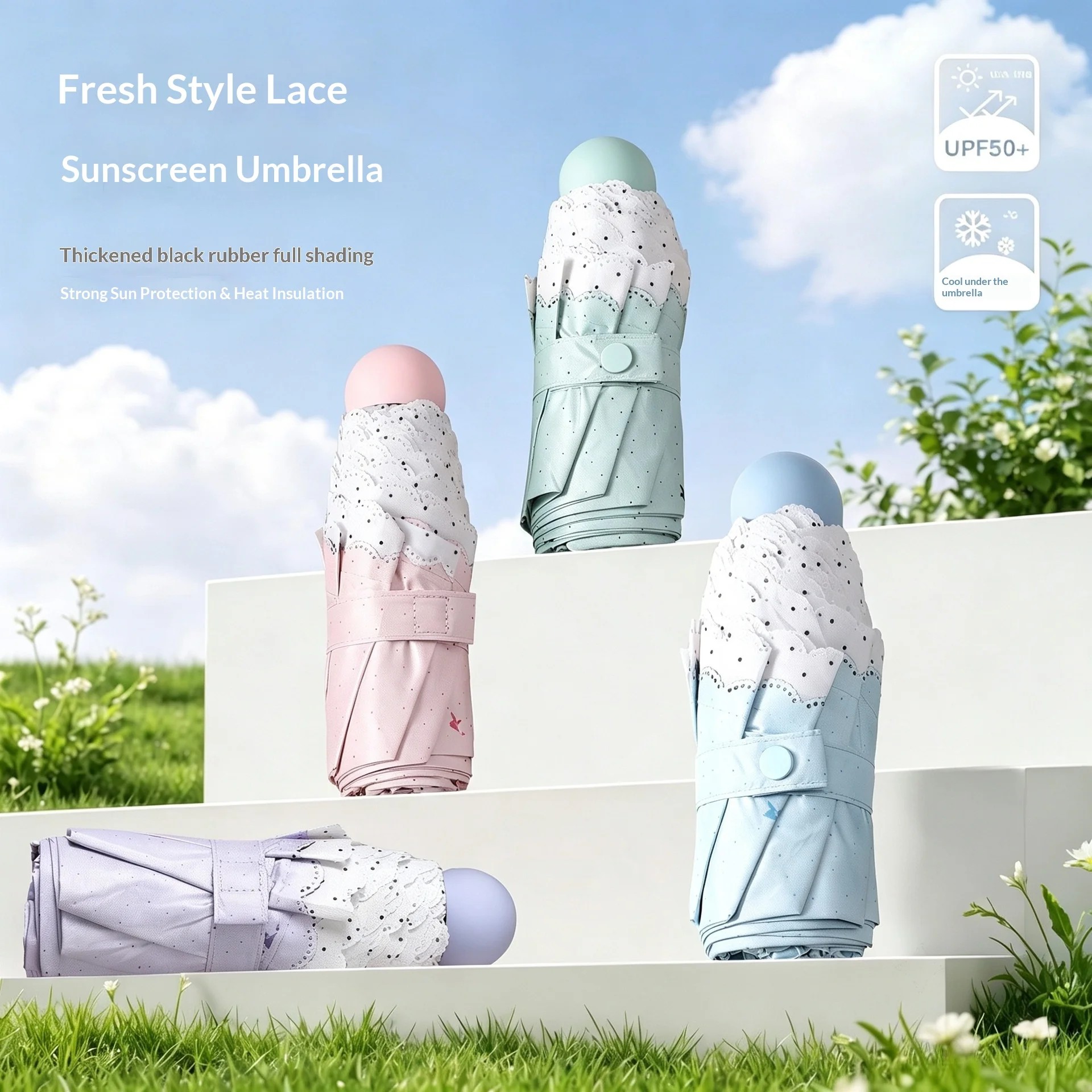 Korean-style Fresh Floral Pattern Manual Foldable Modern Sunshade Umbrella for Both Sunny Rainy Days Thickened Black-coated UV
