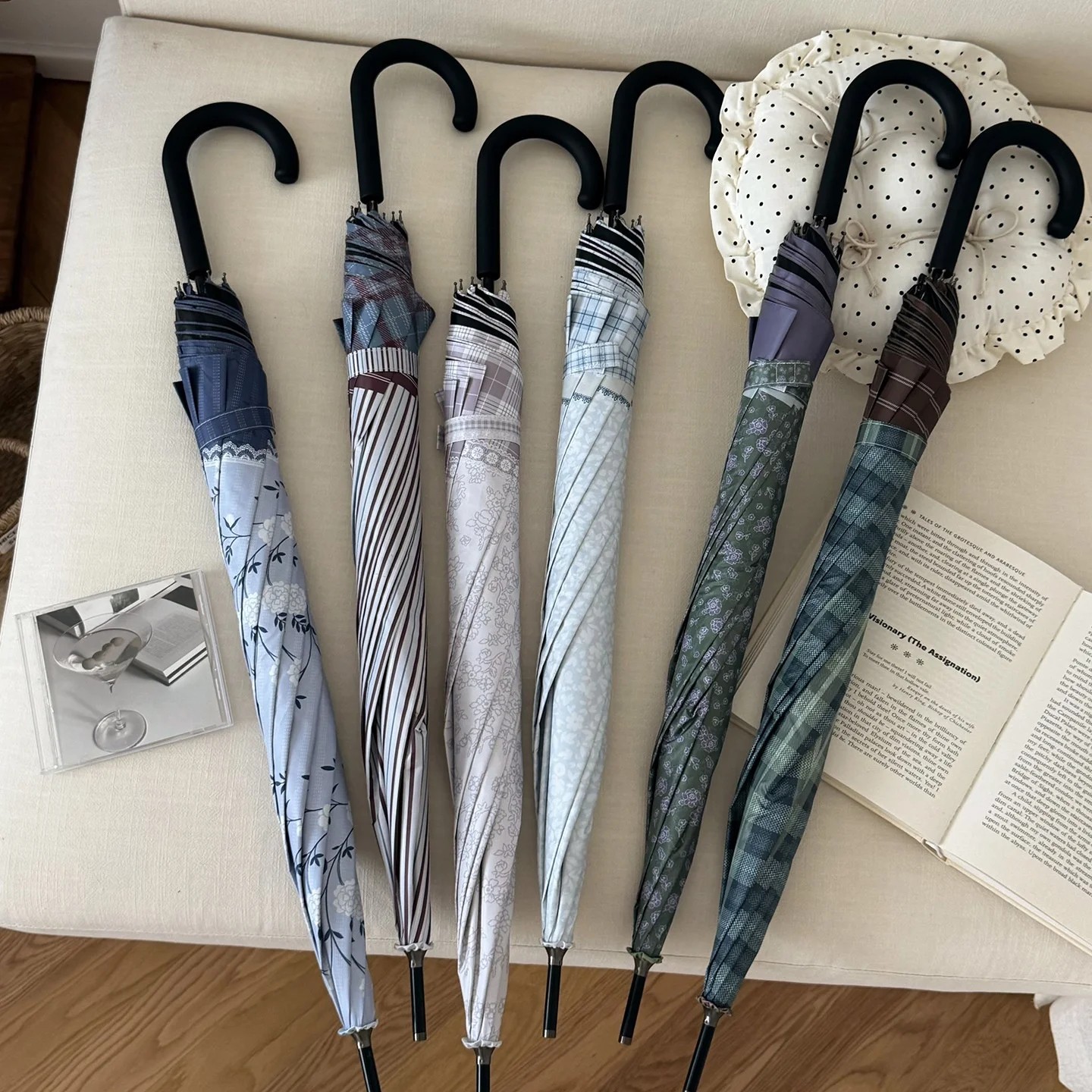 Fashionable Travel Sunscreen Straight Umbrella UV Protection Windproof Black Coated Long Handle Japanese Style 8 Ribs Umbrella