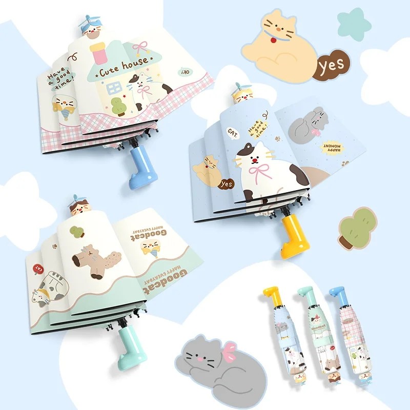 Stock Wholesale Cartoon Cute Manual 8 Student Portable Folding Umbrella Both Sunny Rainy Days Sunscreen Anti-UV Customized Logo