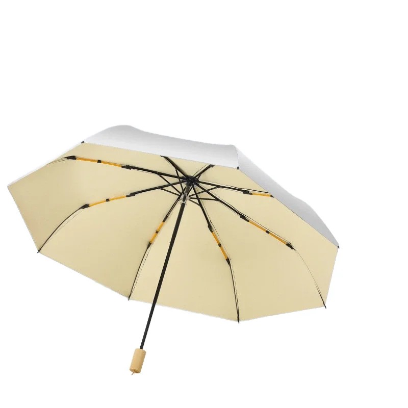 Double Layer Fresh Style Titanium Silver Coating Sunscreen Anti UV Parasol Small Wooden Handle Sun Umbrella Women's Dual Use