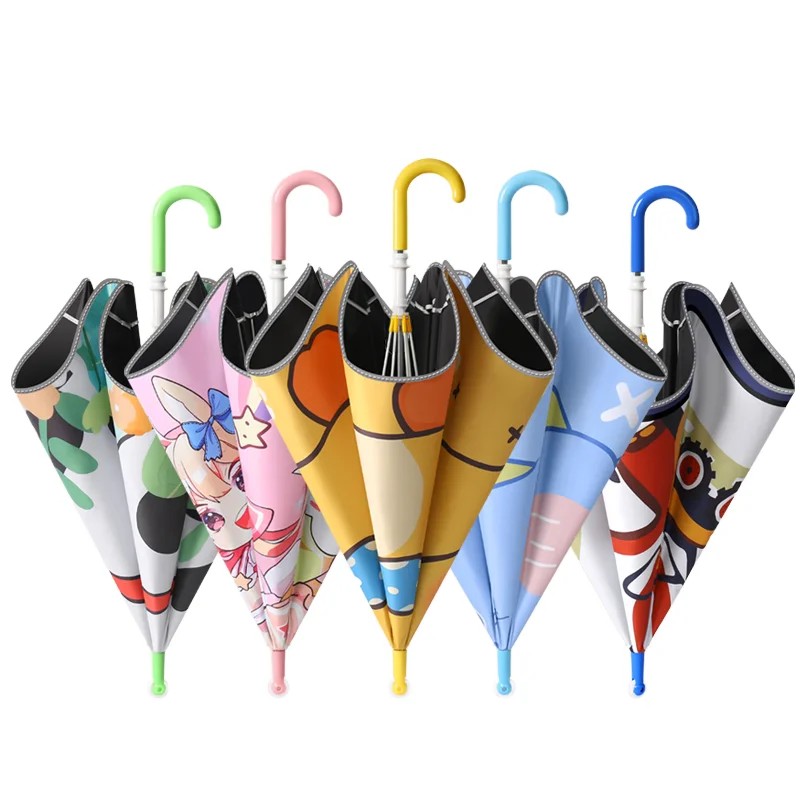 Cartoon Creative Pulley Rounded Corner Children's Umbrella Primary School Students School Straight Umbrella Advertising  Custom