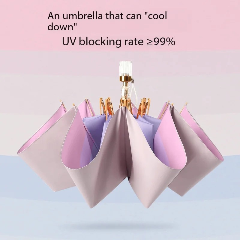 Three-folding Crystal Handle 8 Ribs Alloy Sun Umbrella Manual Folding Anti-UV Sunscreen Rain & Sunny Use