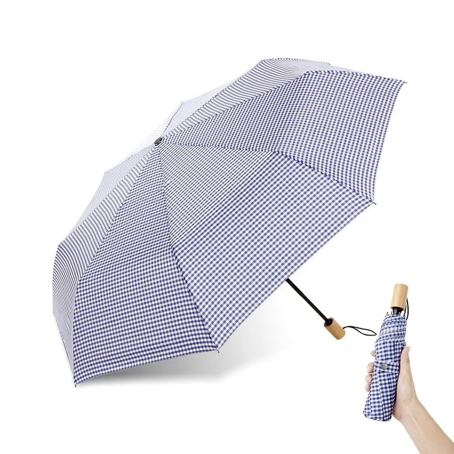 Stock Plaid Woven Grid Manual Three Fold Umbrella 23Inch Extra Large Windproof Fiber Bone Folding Diameter 105cm Sun Rain