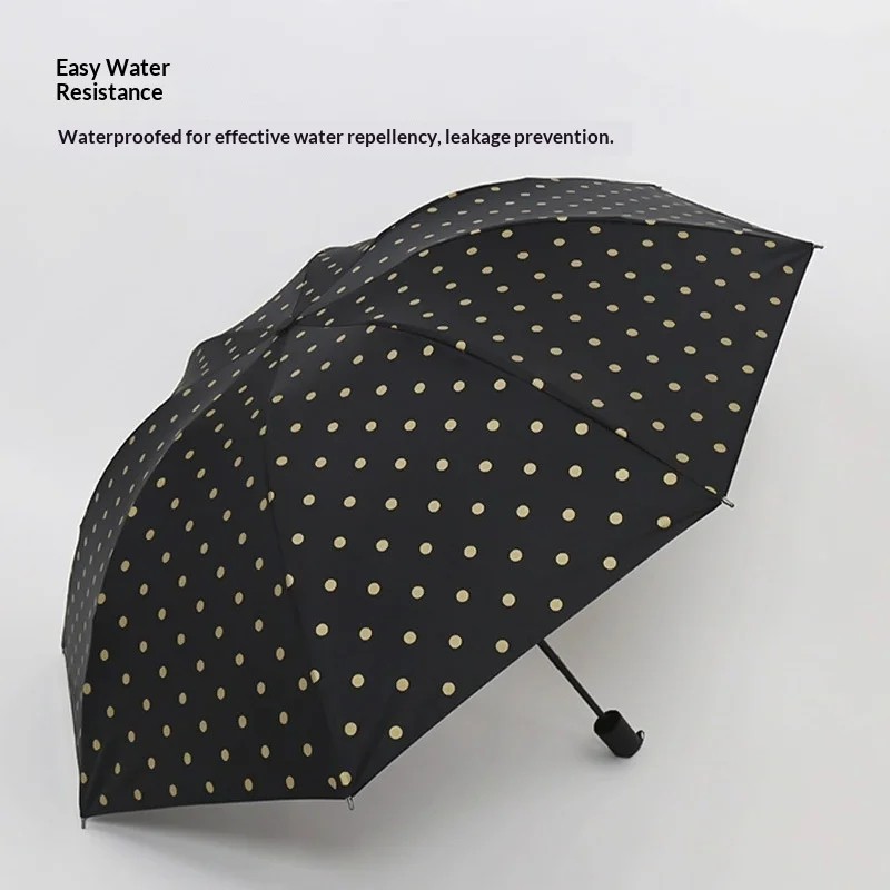 Polka Dot Automatic Folding Umbrella Vintage Black Coating Sun Protection UV Protection Portable Dual Use Fashionable Parasol